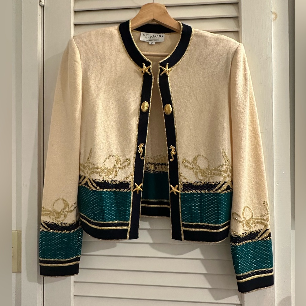 St. John Cream and Green Blazer